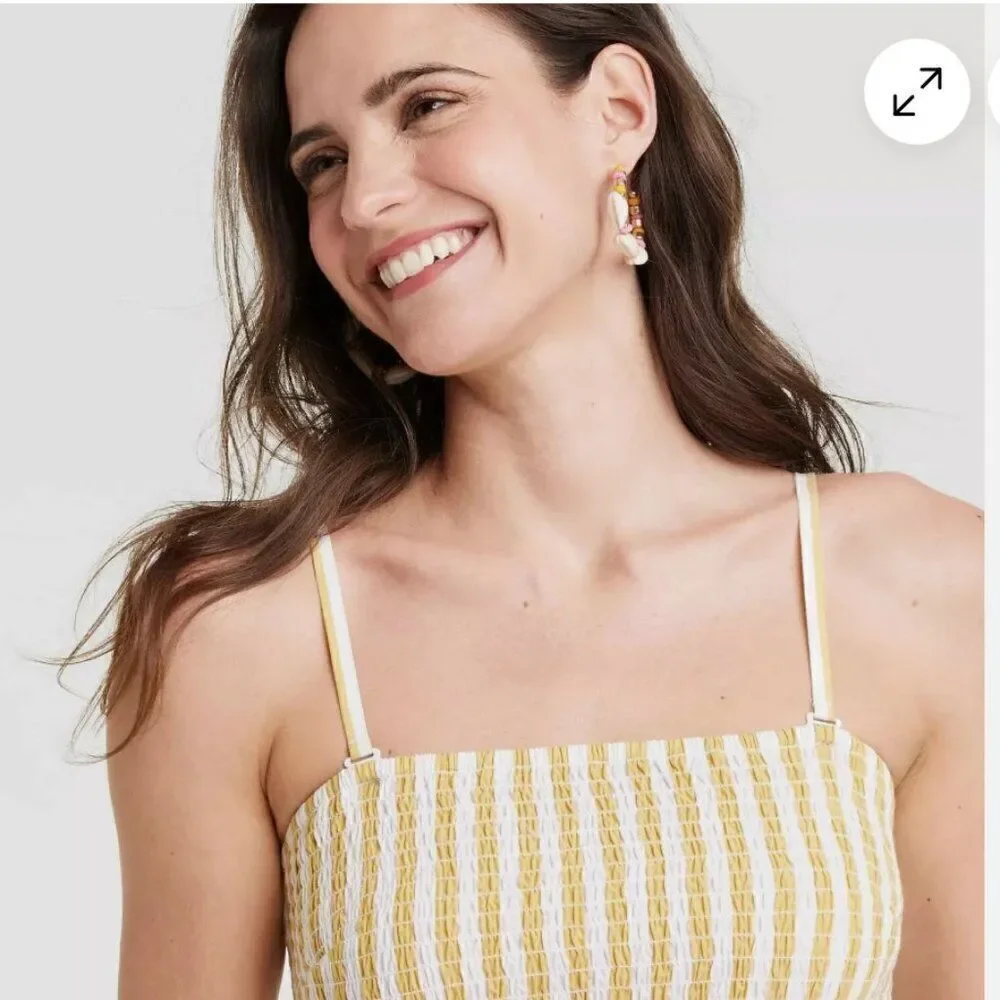A New Day Strapless Smocked Tube Sundress Yellow White Stripe Small